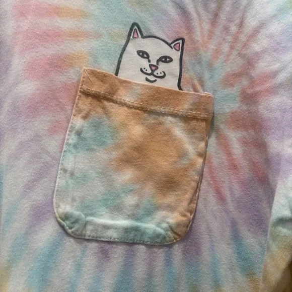 RIPNDIP Tie Dye Pocket Lord Nermal Cat T Shirt‎ Large Pastel Swirl Graphic Tee - Picture 3 of 7